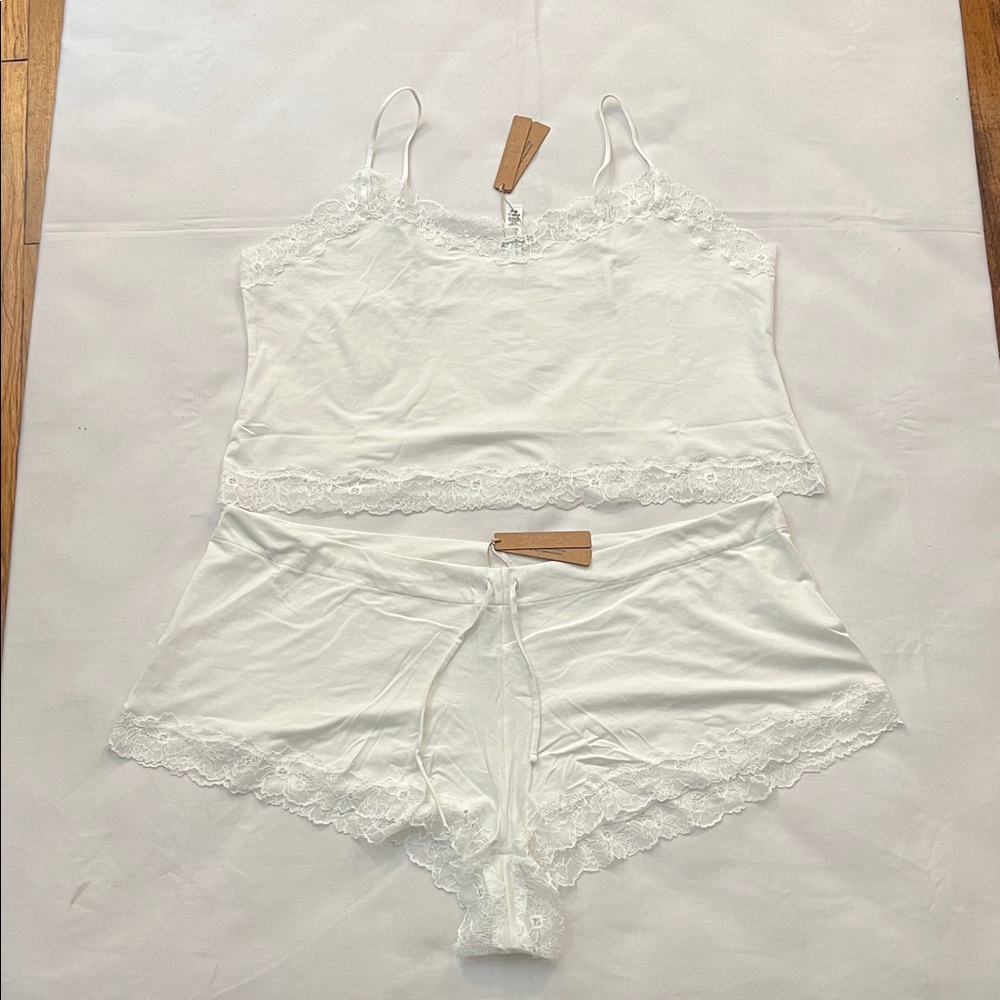 SKIMS White Lace Trim Camisole & Shorts Set